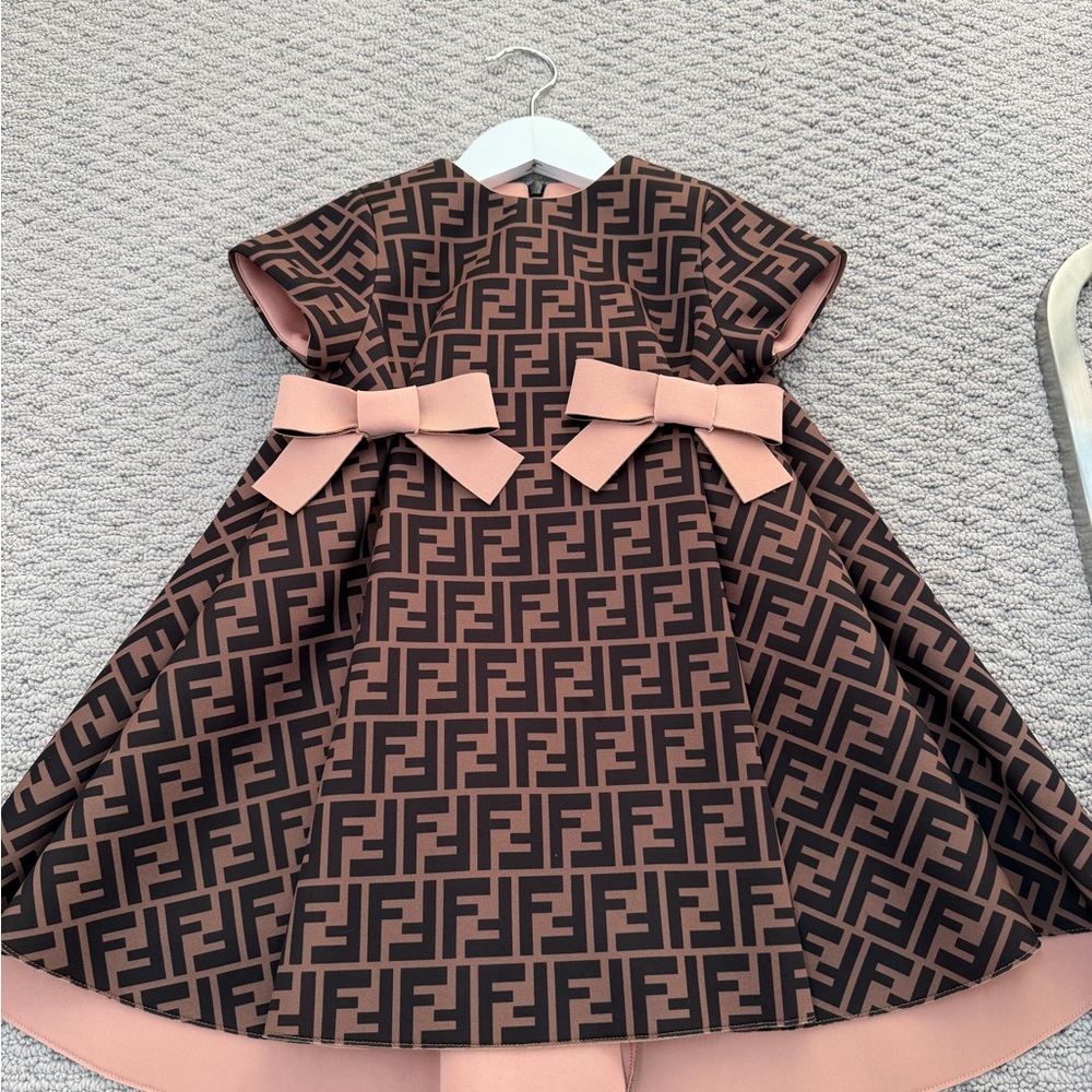Fendi Kids Dress in Brown and Black with Bow Details